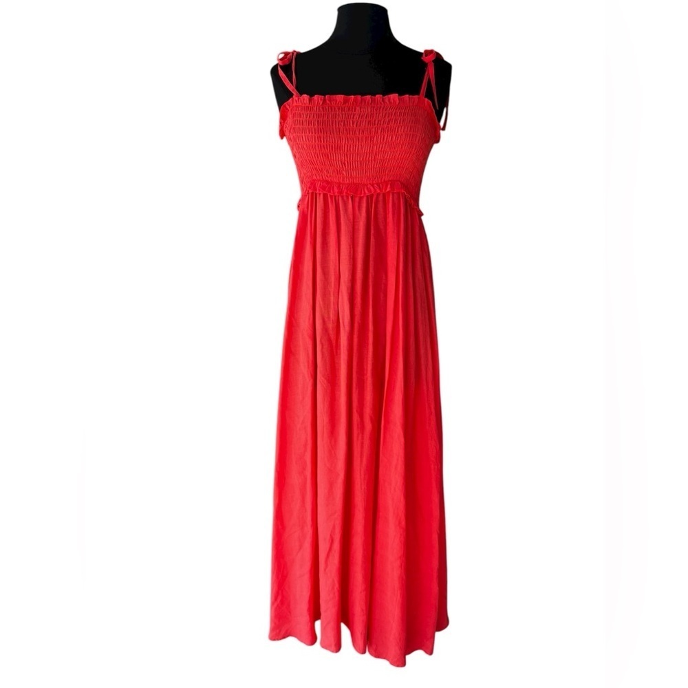 Tuckernuck Pomander Place Shallon Tie Strap Smocked Maxi Dress Coral Size Small